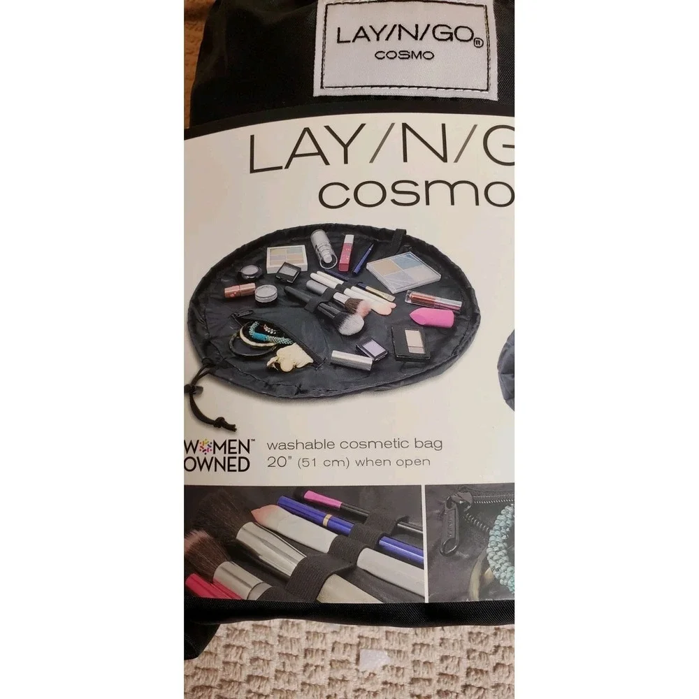 lay n go cosmetic bag Black Round Drawstring Travel Gym 20